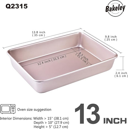 9 x 13 Inch Nonstick Rectangle Cake Pan, Deep Dish Loaf Pan for Baking, Roasting, Bread, Jelly Roll, Pizzas, Pastries 13.7" x 9.76" X 2.36"(Champagne Gold)