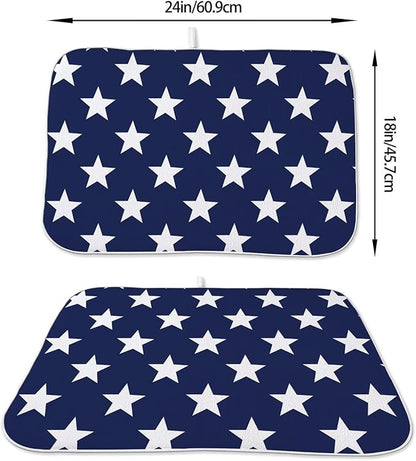 4th of July Dish Drying Mat 18 x 24 inch Independence Day Blue Stars Decorative Drying Mats Microfiber Absorbent Holiday Patriotic Dish Washable Draining Mat for Kitchen Counter Decor