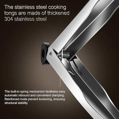 Locking Stainless Steel Kitchen Tongs, 12-inch Grill Tongs,Heat-Resistant up to 600°C, Precision Serrated Tip Design,Easily Grab and Flip Toss Steaks, Bread, Pizza, Salads, and Grilled Foods