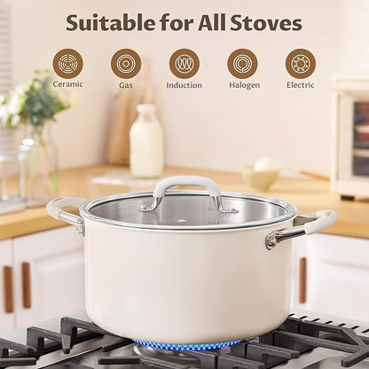 6 Quart Nonstick Stock Pot with Lid, BEZIA Fully-Clad 3-Ply Stainless Steel Pots, Induction Soup Pot with Lid, Kitchen Cooking Pots with Silicone Handle, for All Cooktops, Free of PTFE/PFOA/PFOS
