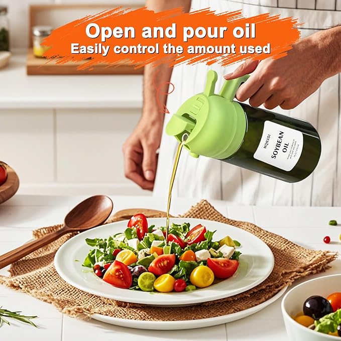 mqnxoi Oil Sprayer for Cooking, 2 in 1 Olive Oil Dispenser Bottle for Kitchen, 16oz/470ml Premium Glass, Food-grade Oil Mister for Air Fryer, Salad, Frying, BBQ (Green + Dark Green Bottle) - Image 7