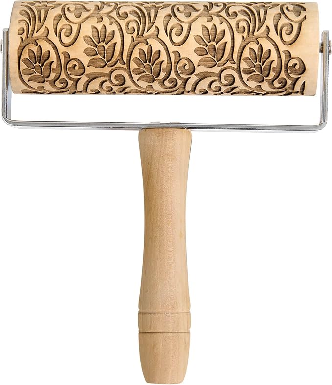 Mrs. Anderson’s Baking Mini Embossing Rolling Pin, Floral Scroll Design, Poplar Wood and Chrome-Plated Iron by MrsAndersonsBaking