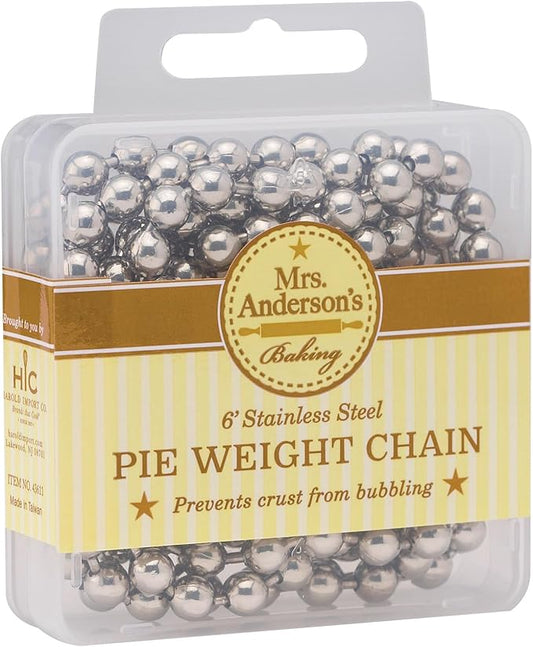 Mrs. Anderson's Baking Pie Weights | Stainless Steel Stoneware Beads for Blind Baking | Heat-Safe, Food-Safe, Easy to Use | Prevents Shrinking, Puffing, Bubbling | Connected Chain Weights by MrsAndersonsBaking