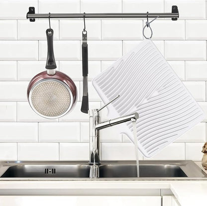 TIKNIK Silicone Dish Drying Mat, Stone Drying Mat for Kitchen Counter with Built-In Drain, Non-Slip Drain Pad with Built-in Drain, Heat Resistant Stone Drying Mat, Hangable, White-2pcs, 20" x 15" - Image 3