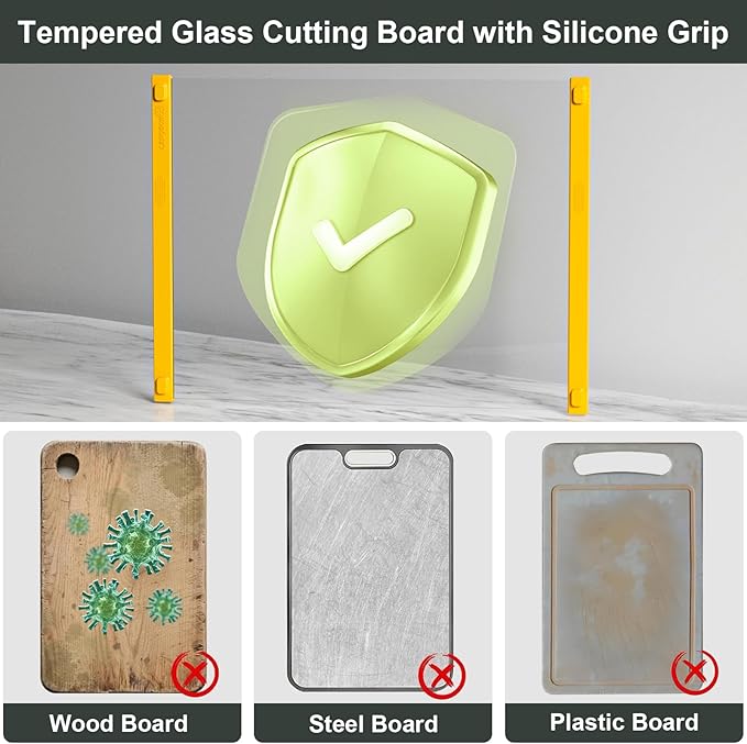LANGBOHOS Small Glass Cutting Board(8x12 inch),Clear Tempered Glass Cutting board for Kitchen,Silicone Grip, Non-Slip, Heat-Resistant,Dishwasher Safe