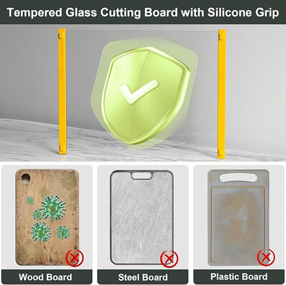 LANGBOHOS Small Glass Cutting Board(8x12 inch),Clear Tempered Glass Cutting board for Kitchen,Silicone Grip, Non-Slip, Heat-Resistant,Dishwasher Safe