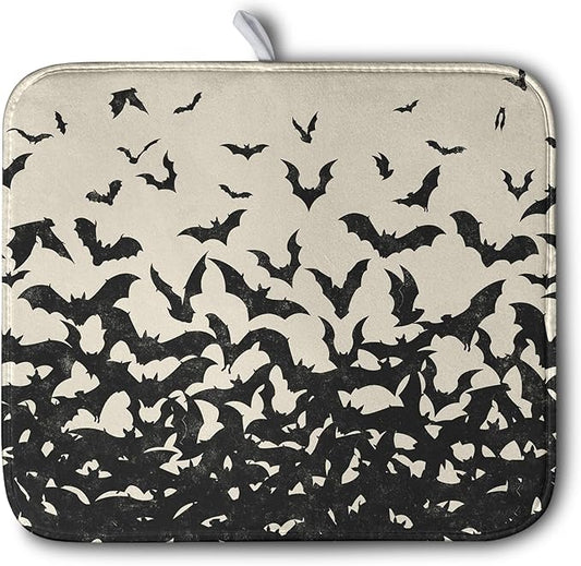 Halloween Bats Halloween Dish Drying Mat for Kitchen Counter 16x18 Inch Microfiber Absorbent Drying Mats Washable Dishes Drainer Mats Reusable Dish Rack Pad for Coffee Bar by Kwlegh