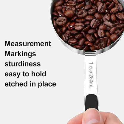 Bopei Measuring Cups and Spoons Set Stainless Steel 10 Piece for Cooking and Baking (5 Cups + 5 Spoons, Black Handle) - Image 5