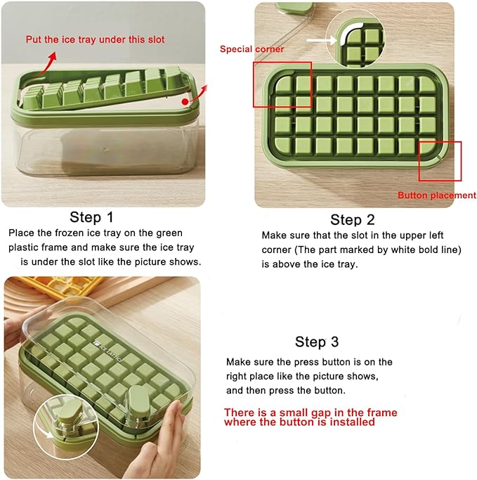 Ice Cube Tray with Lid and Bin, 2 Pack for Freezer, 64 Pcs Ice Cube Mold (Green) - Image 2