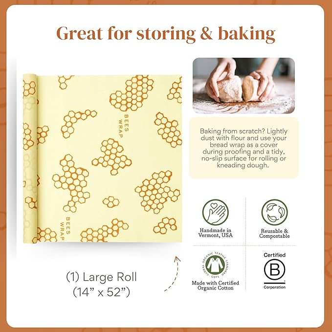 Bee's Wrap Beeswax Wraps for Food - Cut to Size 14x52" Beeswax Wrap Roll - Plastic Free Made in USA Reusable Natural Food Wrap - Honeycomb - Image 3