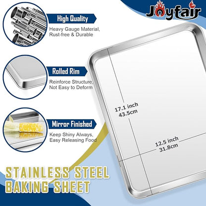 17.5 Inch Baking Sheet Pan with Cooling Rack Set, Joyfair Stainless Steel Toaster Oven Tray Pans with Grid Racks, Rectangular Bakeware for Cookie/Bacon, Heavy Duty & Rust-free, Dishwasher Safe