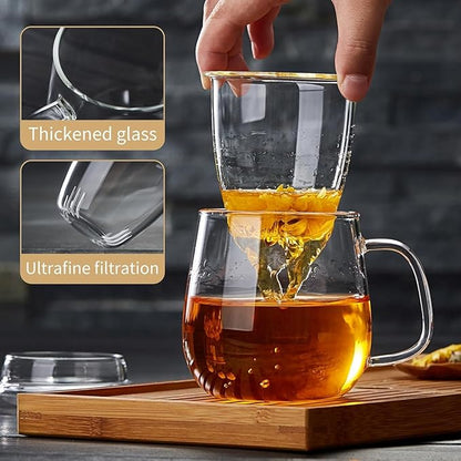 DOPUDO Large Glass Tea Cup, 34 oz Borosilicate Glass Tea Mug with Infuser and Lid, 1000ML Clear Tea Cups for Brewing Scented Tea and Tea Bag. - Image 3