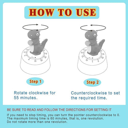 ELE DEPI 60 Minutes Mechanical Kitchen Timer,Cute Dinosaur Timer for Kids,Wind Up Egg Timer for Cooking,Reading,Classroom and Do Sports. (Sky Blue)