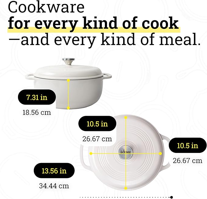 Lodge Essential Enamel Cast Iron Dutch Oven - Perfect for Bread Baking, Braising, Marinating & Slow Cooking - Features Moisture-Sealing Lid & Dual Handles - Kitchen Essentials - 6 Quarts - Oyster White - Image 5