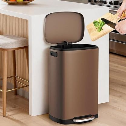 ELPHECO LPHECO Kitchen Trash Can with Lid Soft Close, 13 Gallon / 50L Stainless Steel Pedal Garbage Can, Heavy-Duty Step Wastebasket with 20 Bags, Removable Bucket, Home Office, Kitchen, Brown - Image 7