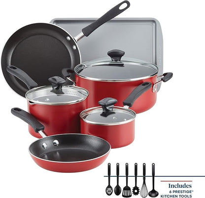 Farberware Cookstart DiamondMax Nonstick Cookware/Pots and Pans Set, Dishwasher Safe, Includes Baking Pan and Cooking Tools, 15 Piece - Red - Image 3