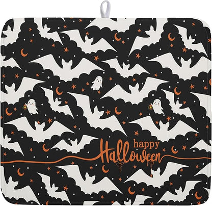 Halloween Black Bats Dish Drying Mat 16x18 Inch Happy Halloween Spooky Bat Microfiber Drying Mat for Dishes Absorbent Fast Dry Dish Rack Mat Drainer Pad Kitchen Decor Accessories for Halloween