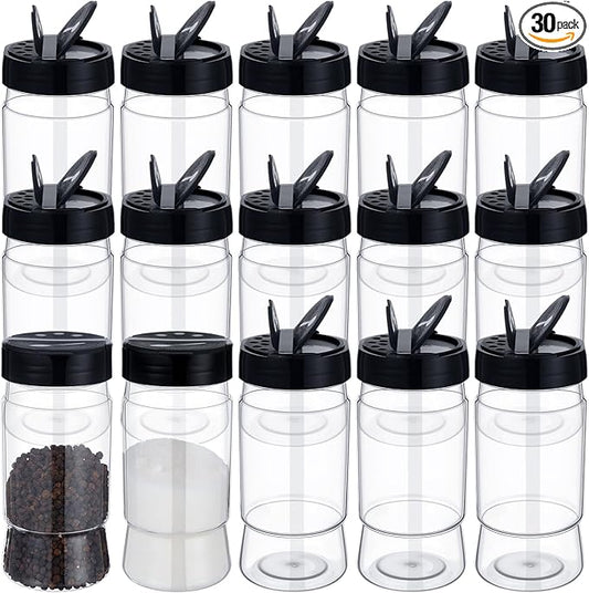 Mimorou 30 Pack 10.1 oz Plastic Spice Jars with Shaker Lids Clear Seasoning Containers Bottles for Kitchen Storing Spice Herbs Seasoning Powders by Mimorou