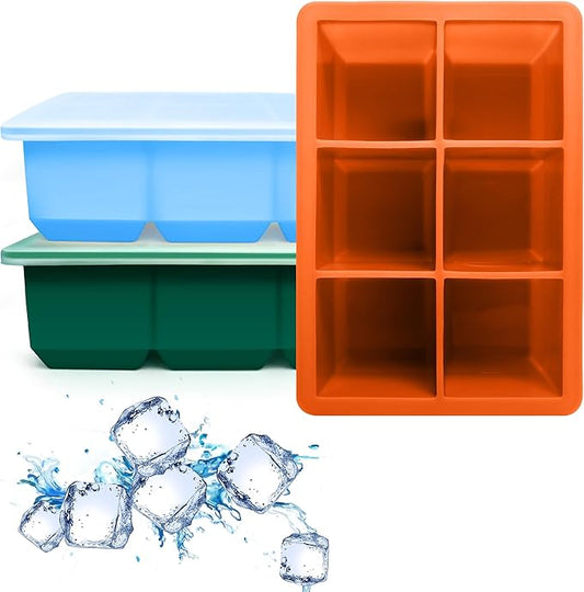 Excnorm Silicone Ice Cube Trays 3 Pack - Large Size Silicone Ice Cube Molds with Leak Proof Removable Lid Square Ice Cube Tray And BPA Free for Cocktail,Whiskey, Stackable Flexible Ice by Excnorm