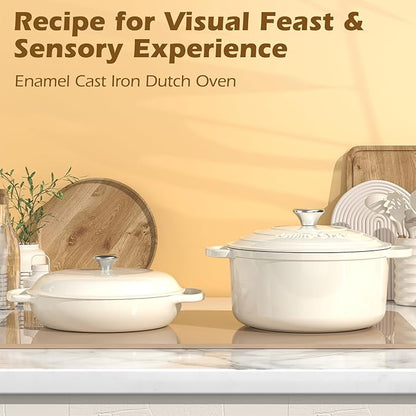 Umite Chef Enameled Cast Iron Dutch Oven-7QT Pot with Lid Cookbook & Cotton, Heavy-Duty Cookware for for Bread Baking, Braising, Stews, Marinate, Cook(Cream White) - Image 7