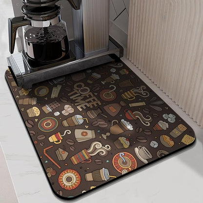 Coffee Bar Mat Accessories for Countertop Super Absorbent Anti-Slip Silicone Dish Drying Mats Kitchen Counter Draining Pad Decor Gift Fit Maker Pot Espresso Machine 24inx18in, (DS)
