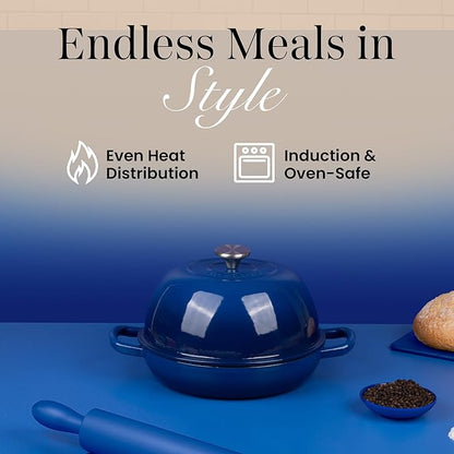 Enamelled Cast Iron Dutch Oven Pot – Dutch Oven For Sourdough Bread Baking – Cast Iron Bread Pot – Dark Blue, 6 Quarts, 26cm – by Nuovva - Image 2