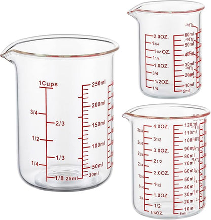 Ackers High Borosilicate Glass Measuring Cup Set with Pour Spout,60ml(2OZ),120ml(4OZ), 250ml(8OZ) Glass Measuring Beaker for Kitchen or Restaurant, Easy to Read by AckersBORO33