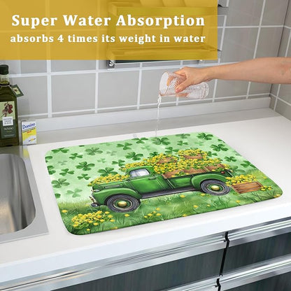 Green Holiday Dish Drying Mat Lucky Clover Truck Drying Mat for Kitchen Counter 18 X 24 - Image 7
