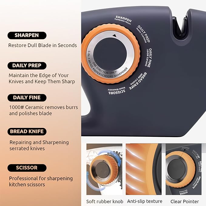 5 in 1 Versatile Manual Knife Sharpener, 5 Stages Knife Sharpeners Professional Chef's Kitchen Knife Accessories, Kitchen Blade & Scissors Sharpening Tool, Easy to Use, for Kitchen Knife - Image 6