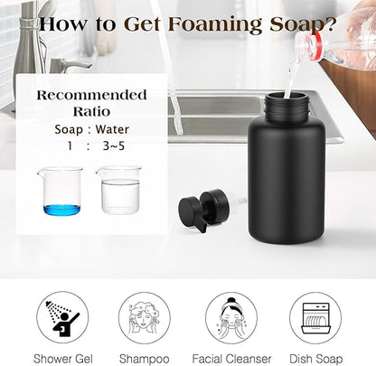 Luxspire Foaming Soap Dispenser, Glass Foam Pump Soap Dispenser, Non-Slip Hand Soap Bottle with 5 Waterproof Labels, 15 Oz Refillable Liquid Soap Bottle for Bathroom & Kitchen, Black, 2 Pack