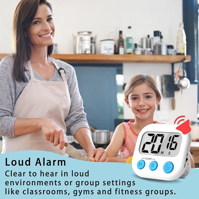 Lasubst Digital Kitchen Timers for Cooking, Magnetic Classroom Timers for Teachers Kids, Back to School Supplies Bulk (6 Pack, Black White) - Image 3