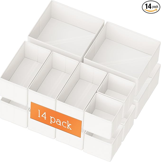 Criusia Drawer Organizer Clothes, 14 Pack Dresser Organizer for Baby Clothes, Underwear, Sock- Foldable Closet Organization and Storage Dividers Bins for Nursery, Bedroom and Dorm (White) by Criusia