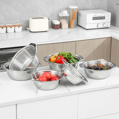 304 Stainless Steel Microporous Colander with Handle, Rice Washers Microporous Strainer Set For washing vegetables, fruits and rice, and draining cooked pasta. - Image 6