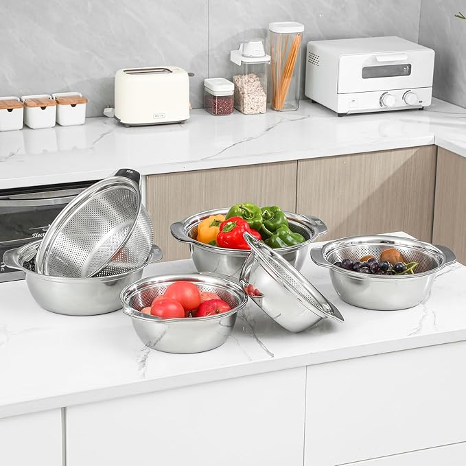 304 Stainless Steel Microporous Colander with Handle, Rice Washers Microporous Strainer Set For washing vegetables, fruits and rice, and draining cooked pasta. - Image 6