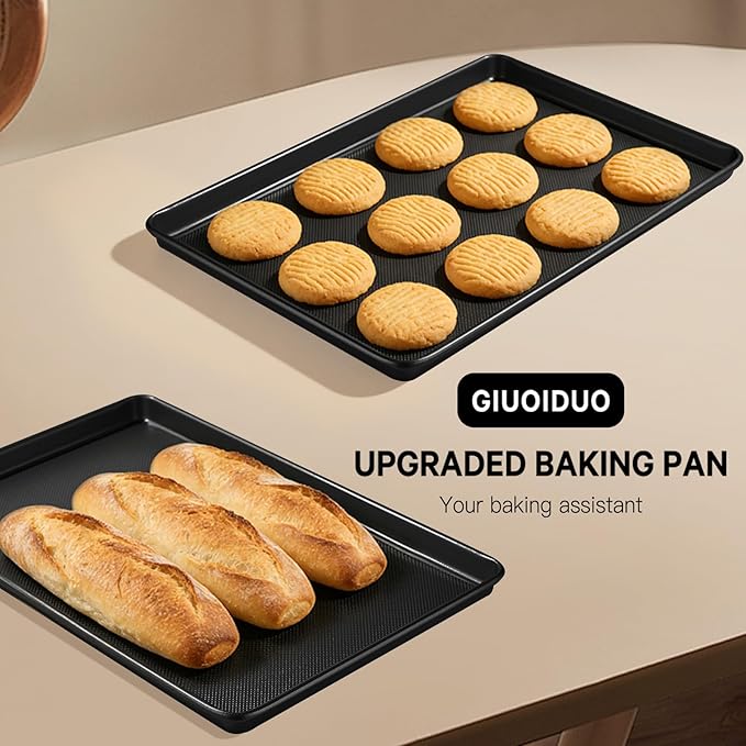 2-Pack Commercial & Home Baking Sheet Pans - Heavy Duty Nonstick Carbon Steel Cookie Trays, Warp-Resistant Oven Pans for Baking, Roasting & Sheet Pan Meals (17.5x11.8 Inch) - Image 5