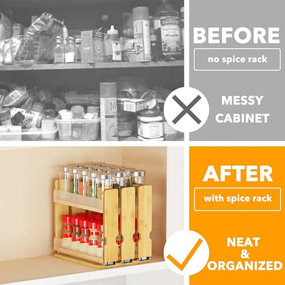 SpaceAid Bamboo Pull Out Spice Rack Organizer for Cabinet, Heavy Duty Slide Out Seasoning Kitchen Pantry Sliding Vertical Organization, 7.6" Wide, 3 Drawers(2" Wide), 2-Tier, Natural - Image 2