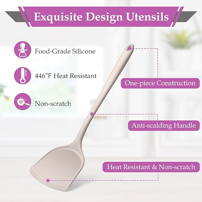 LIANYU 8Pcs Kitchen Cooking Utensils Set, Silicone Utensils Spatula Set, Heat Resistant Cooking Gadgets for Nonstick Cookware, Include Silicone Spoon, Turner, Spatula, Ladle, Multi-Color - Image 4