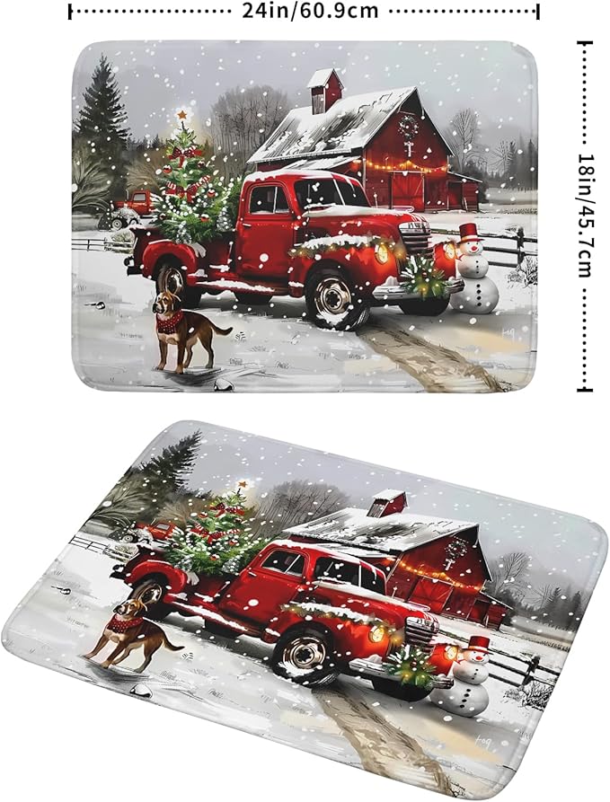 Christmas Red Truck Dish Drying Mat for Kitchen Counter 18x24 Inch Xmas Tree Snowman Dog Winter Print Absorbent Reversible Microfiber Drying Mats Kitchen Countertop Protector Dishes Drainer Rack Pad - Image 2