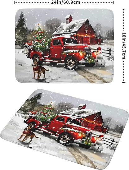 Christmas Red Truck Dish Drying Mat for Kitchen Counter 18x24 Inch Xmas Tree Snowman Dog Winter Print Absorbent Reversible Microfiber Drying Mats Kitchen Countertop Protector Dishes Drainer Rack Pad - Image 2
