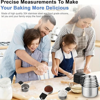 Magnetic Measuring Cups,Stainless Steel Kitchen Aid Cups Measuring set for Liquid & Dry Ingredient,Easy to Read Dishwasher Safe 6 Pcs Black
