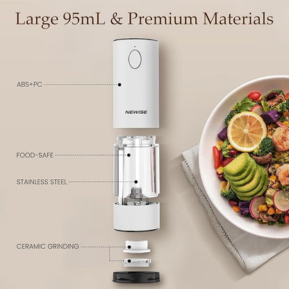 Electric Salt and Pepper Grinder Set, Adjustable Coarseness & LED Light, Rechargeable Large Capacity Stainless Steel Mill, Kitchen Appliances for Women Mom- Black/White