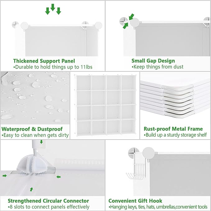 C&AHOME Cube Storage Organizer, 16-Cube Shelves Units, Plastic Storage Cubes, DIY Closet Organizer, Modular Closet Storage Shelves Ideal for Home, Bedroom, 48.4" L × 12.4" W × 48.4" H Milky UPCS16M - Image 7