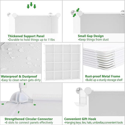 C&AHOME Cube Storage Organizer, 16-Cube Shelves Units, Plastic Storage Cubes, DIY Closet Organizer, Modular Closet Storage Shelves Ideal for Home, Bedroom, 48.4" L × 12.4" W × 48.4" H Milky UPCS16M - Image 7