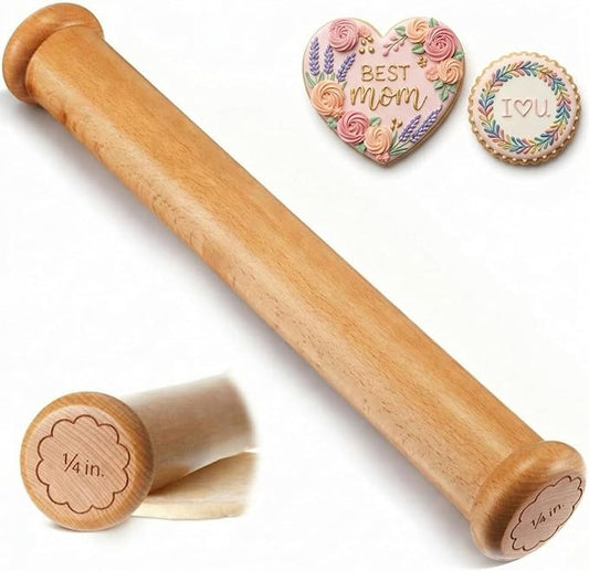 Chengu Wooden Cookie Rolling Pin 1/4-in. Fixed Depth Rolling Pins for Baking Hardwood Dough Roller Cake Supplies for Mothers Day Cookie Cutters Pie Chapati Fondant Gifts Holiday Party Wedding