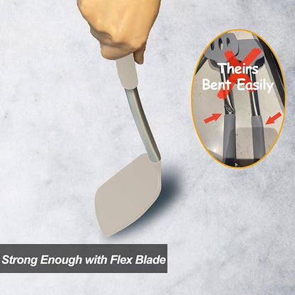 2 Pack Spatulas, Solid & Slotted Silicone Spatula Set, Stainless Steel Handle Coated with Silicone, Non Stick Turners, Heat Resistant Rubber Spatulas for Fish, Eggs, Pancakes, Khaki - Image 4