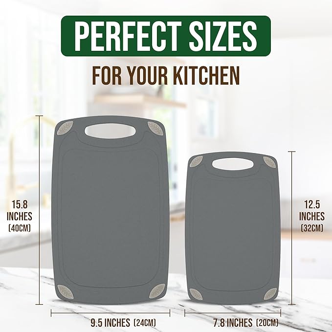 AXIOM CREATIONS 2-Piece Reversible Cutting Board Set Made from Natural Food Grade Wheat Straw Material - Eco-Conscious Alternative to Plastic - Gluten Free & BPA Free Chopping Boards for Kitchen - Image 3