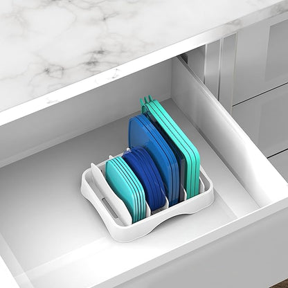 Simple Houseware Food Container Lid Organizer, Adjustable Dividers Lids Storage, 10''x8'', White - Image 5