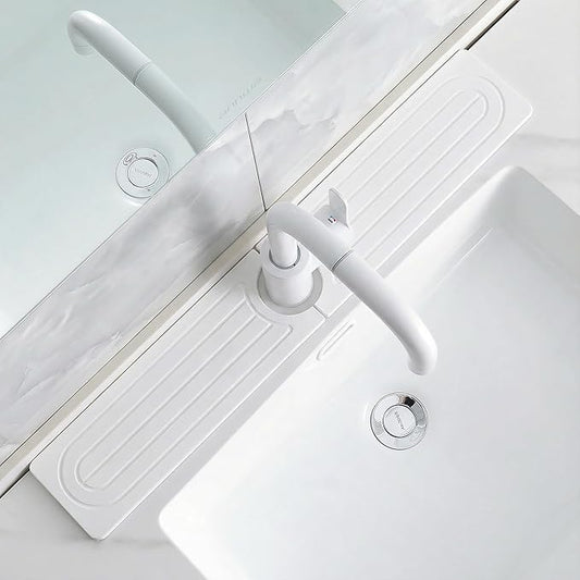 Faucet Mat for Kitchen Sink -Diatomite Stone Drying Mat for Kitchen Counter & Bathroom Sink,Quick-Dry Kitchen Sink Mat-Sink Protector & Splash Guard,Super Absorbent (White, 23.6" x 4") by SUXLINA