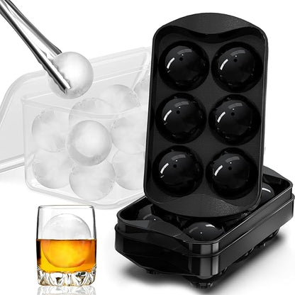 Whiskey Ice Cubes Mold 2 Pack - Round Ice Cube Mold & Ice Ball Maker Set with Storage Bin, Ice Cube Trays with Lid, Tongs for Bourbon & Cocktails, Gifts for Whiskey Lover by ICEXXP