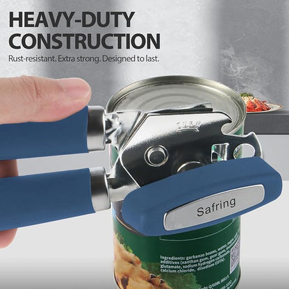 Safring Can Opener Manual, Heavy Duty Handheld Strong Can Opener with Soft Touch Handle, Sharp Blade Smooth Edge, Can Openers with Multifunctional Bottle Opener, Blue - Image 6